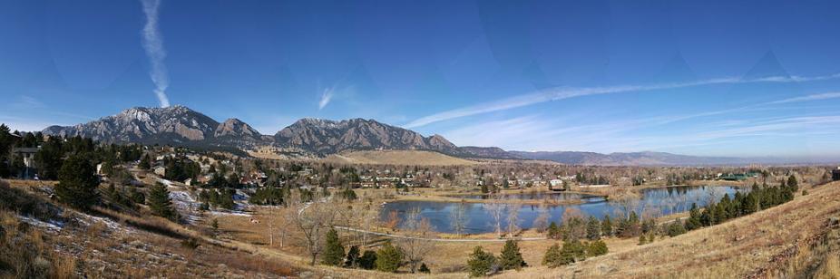 Panorama of Boulder, Colorado taken from just south of Fairview High School. Photo by Hustvedt at Wikimedia Commons.