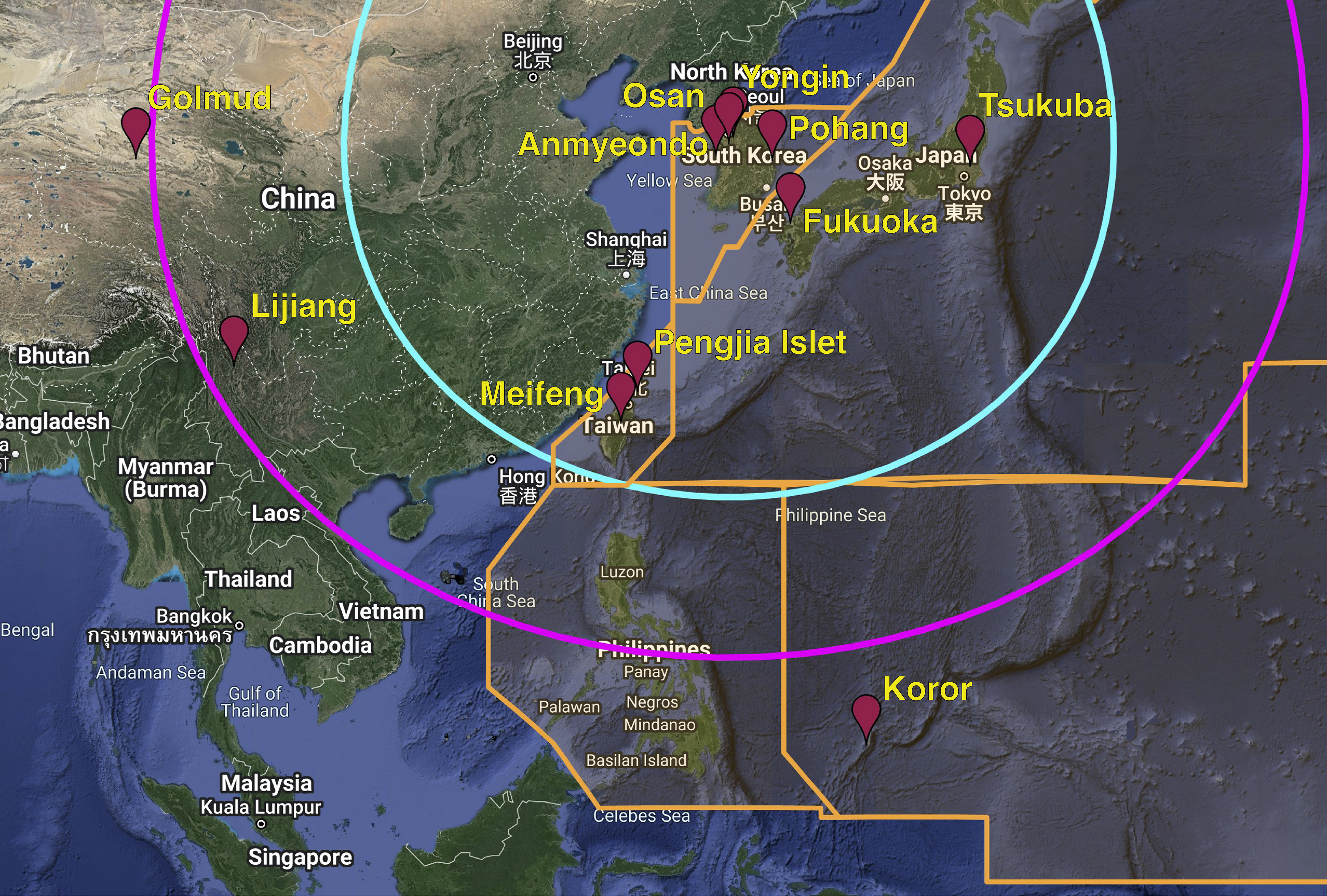 Image of ground station locations for the ACCLIP field campaign in South Korea