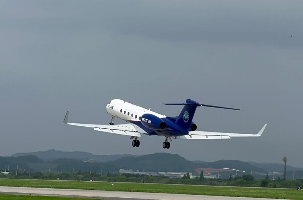 The NSF/NCAR HIAPER GV research aircraft takes off from Osan Air Force Base for research flight RF03 on August 6, 2022. (Laura Pan)