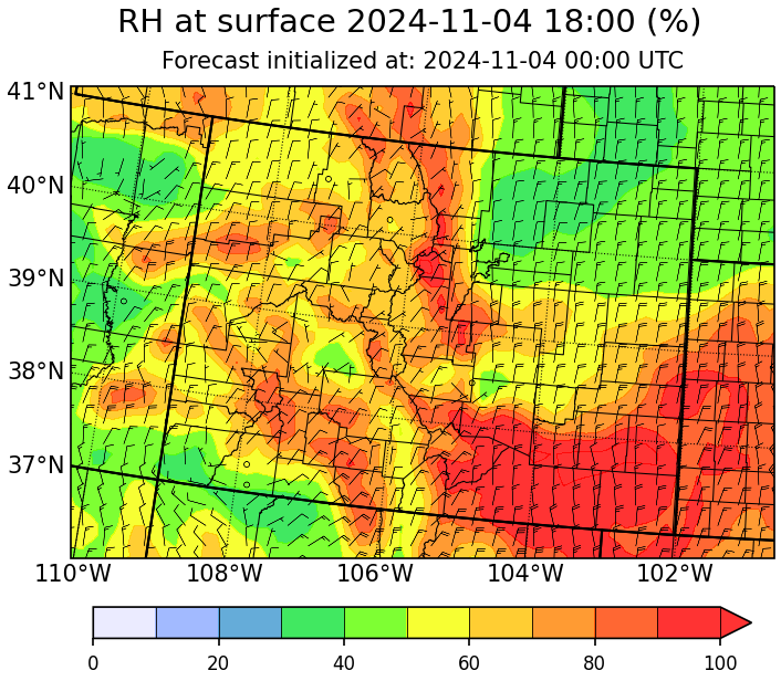 WRF-Chem relative humidity over Colorado; November 4, 2024.