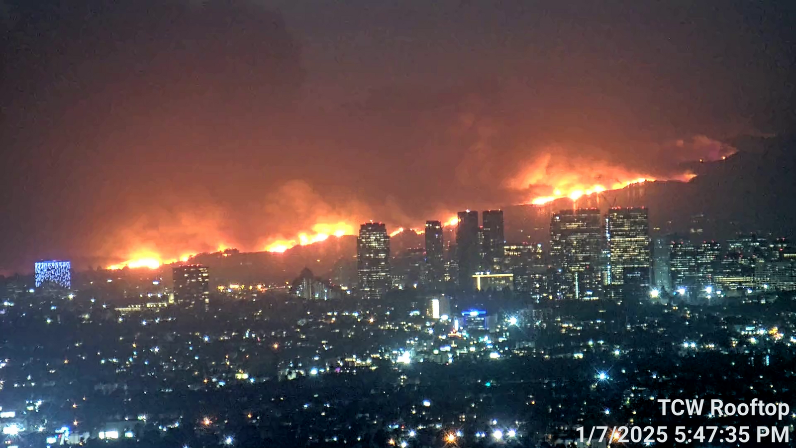 Palisades Fire from Downtown