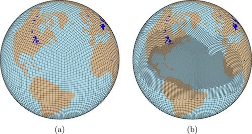 Model grids used in the spectral element version of the NCAR Community Atmosphere Model (CAM-SE).