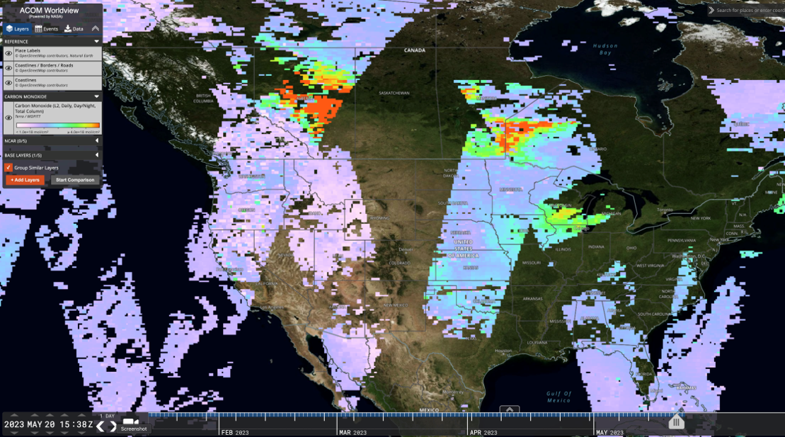 MOPITT CO and MODIS/VIIRS Aerosol May 20, 2023