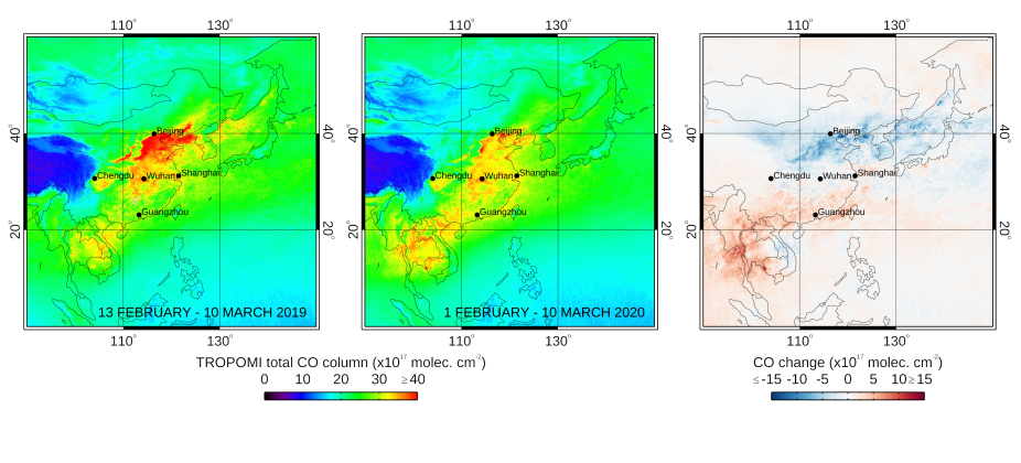 TROPOMI total tropospheric CO column values in 2019