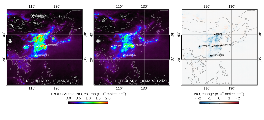 TROPOMI total tropospheric NO2 column values in 2019