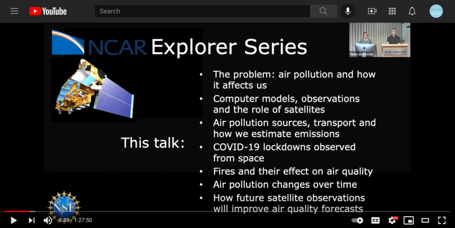 Screen shot of NCAR Explorer Series on YouTube - August 25, 2021.