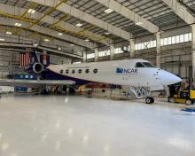 GV research aircraft in hangar at Rocky Mountain Metropolitan Airport (Charles Brock)