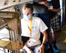 NCAR scientists Eric Apel and Alan Hills prepare the TOGA-TOF for an ACCLIP test flight. (Rebecca Hornbrook)