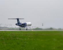 The NSF/NCAR G-V (N677F) arrives at Osan AB as part of the ACCLIP campaign.. Credits:  SSgt. Dwane Young (USAF)