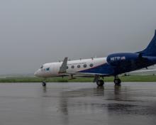 The NSF/NCAR G-V (N677F) arrives at Osan AB as part of the ACCLIP campaign. Credits:  SSgt. Dwane Young (USAF)
