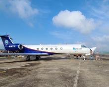 The NSF/NCAR GV rolls out for research flight #05 on August 12, 2022 (Rebecca Hornbrook).