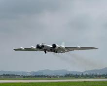 The NASA WB-57 research aircraft takes off from Osan Air Force Base for research flight RF03 on August 6, 2022. (Laura Pan)