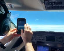 Scenes from an #ACCLIP flight: Our pilot Doug takes a pic of the @NASAAirborne  WB-57 circling above to fall in behind us; Teresa  and Georgia at the front of the cabin; Kyle, Shawn, Kirk, and myself at the back; #TOGA_TOF doing its thing. 👍 @NCAR_ACOM @ncareol #AsianMonsoon (Rebecca Hornbrook)