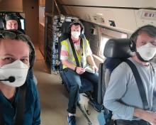 Scenes from an #ACCLIP flight: Our pilot Doug takes a pic of the @NASAAirborne  WB-57 circling above to fall in behind us; Teresa  and Georgia at the front of the cabin; Kyle, Shawn, Kirk, and myself at the back; #TOGA_TOF doing its thing. 👍 @NCAR_ACOM @ncareol #AsianMonsoon (Rebecca Hornbrook)