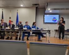 ACCLIP PI Laura Pan presenting the science behind ACCLIP at Media Day, August 5 (Ren Smith)