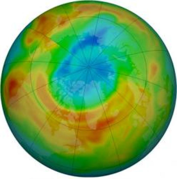 Ozone concentrations above the Arctic in March 2011 reveal significant depletion.