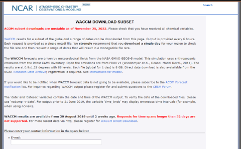 Download a subset of WACCM data