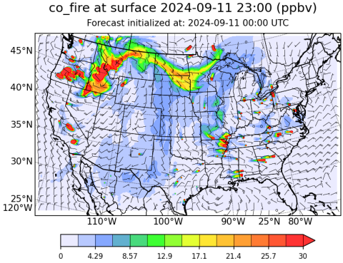 WRF-Chem forecast of wildfire smoke - September 11, 2024