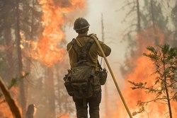 Chumash Engine 802 firefighter cooling the edge du, by Kari Greer, US Forest Service. https://commons.wikimedia.org/wiki/File:2018_07_28-11.11.23.466-CDT.jpg