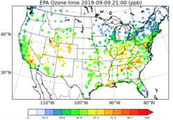 Point observations of ozone taken by the U.S. Environmental Protection Agency.