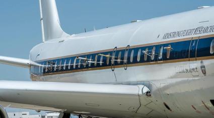 The NASA DC-8 with instruments along the windows. Photo by NASA Armstrong Flight Research Center / Ken Ulbrich.